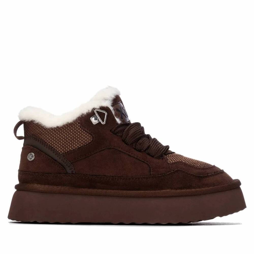 NEW XTI women's casual suede high top sneakers in brown